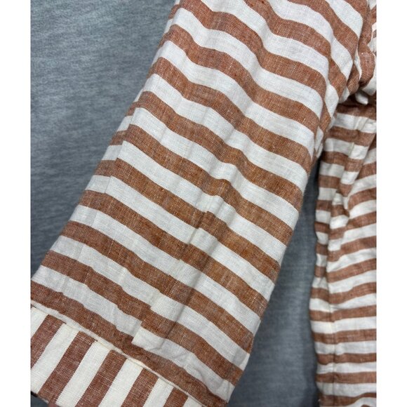 Rachel Zoe Womens Top XL Striped V-Neck Button-Down Top 100% Linen - Picture 3 of 6